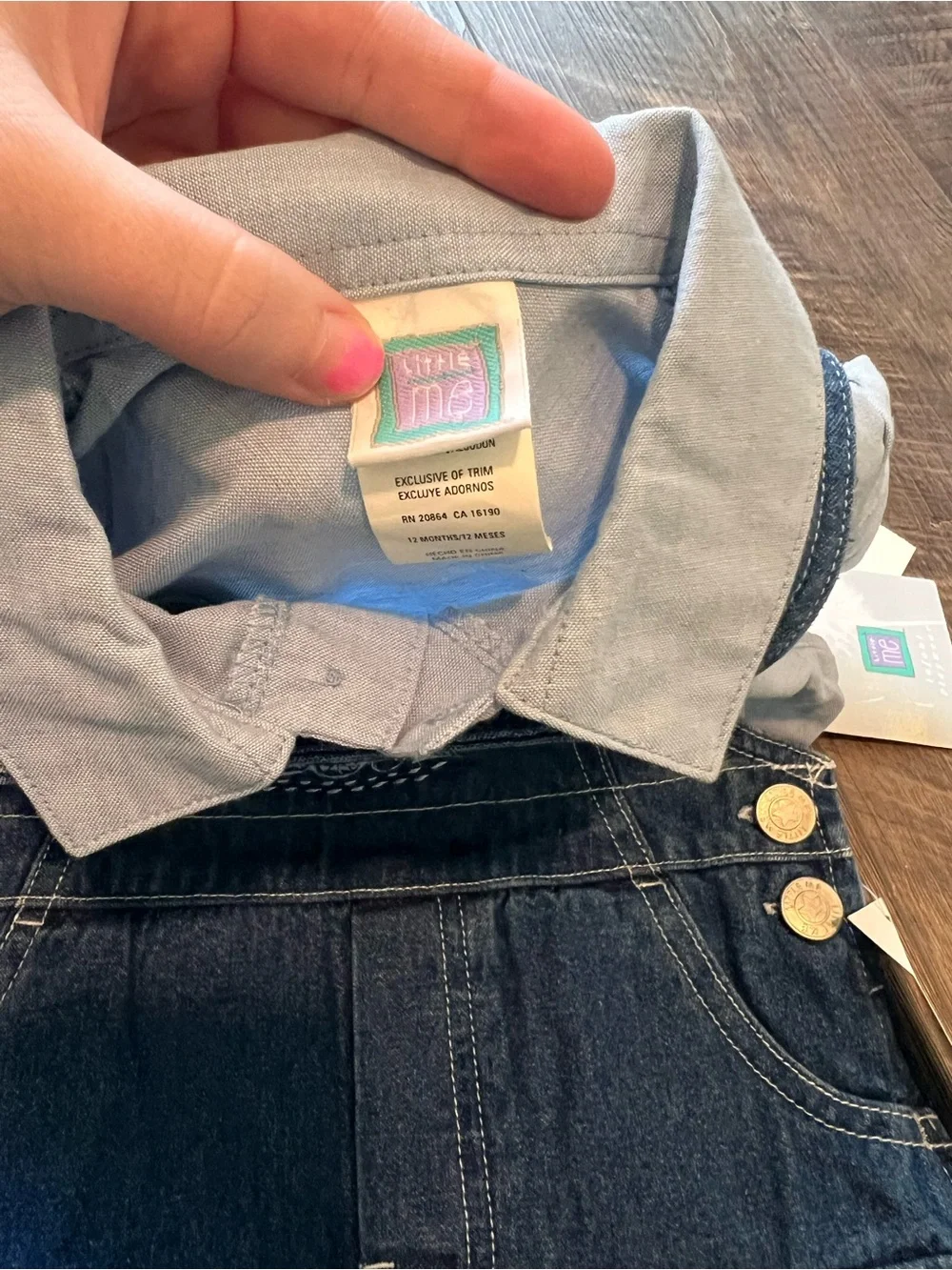 Little Me Navy Denim Short Overalls with Light Gray Polo